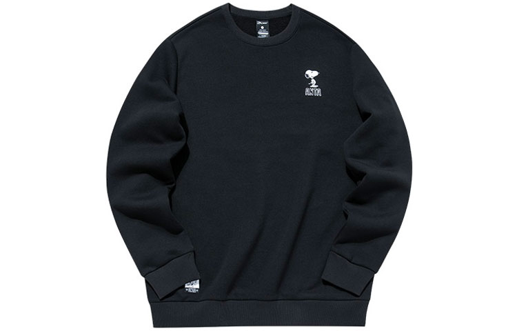 Anta Snoopy Letter Print Fleece Sweatshirt Black (Unisex) 952139730-5