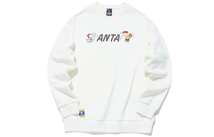 Anta Snoopy White Cartoon Logo Pullover Sweatshirt Unisex Couple Style 952139731-1