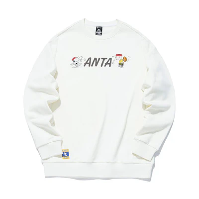 Anta Snoopy White Cartoon Logo Pullover Sweatshirt Unisex Couple Style 952139731-1