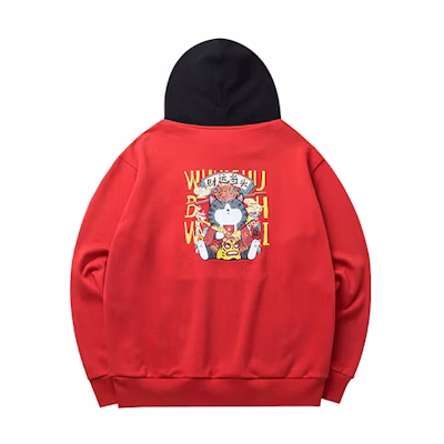 Anta Wuhuang Cartoon Print Colorblock Hoodie Red - Lifestyle Series 152218721-3