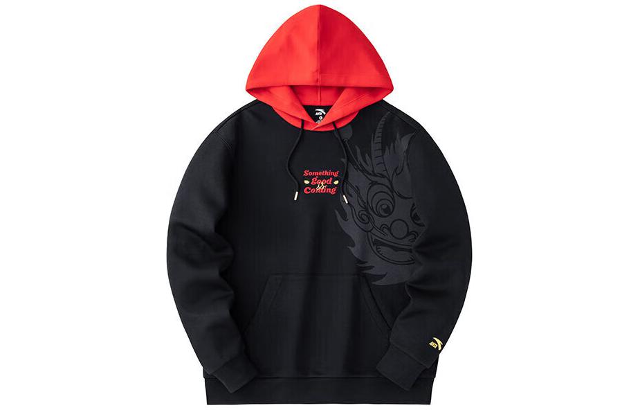 Anta Year of the Dragon Hoodie Black Loose Fit with Letter Print Design 152418761-3