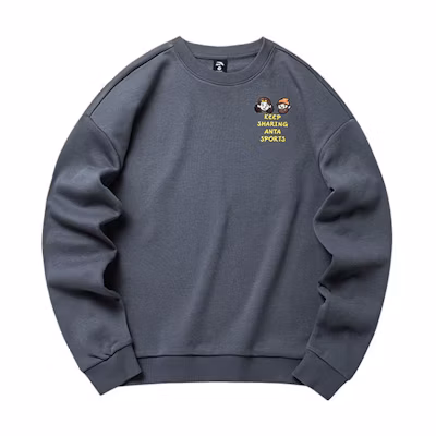 Anta Zhizhen Series Embroidered Loose Crewneck Sweatshirt Grey 962218713-8