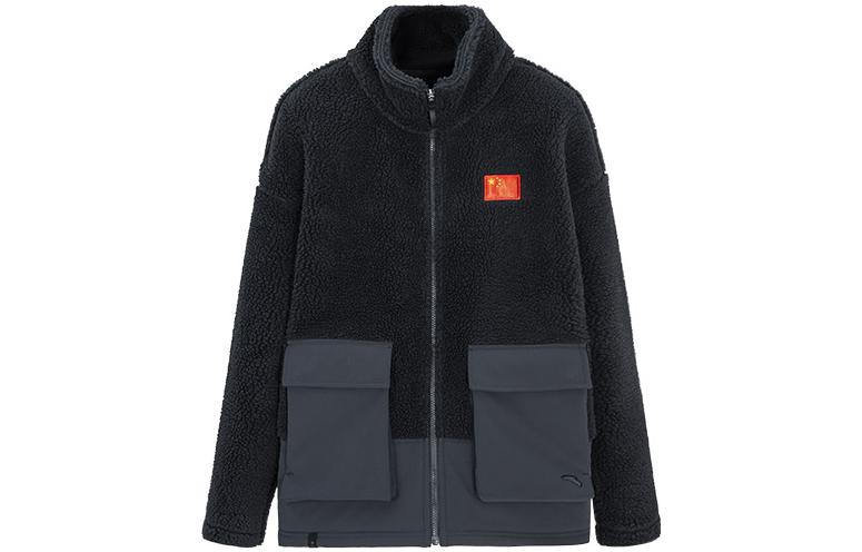 Anta Zip-Up Fleece Jacket with Flag Logo in Basic Black 152250703-2