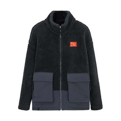 Anta Zip-Up Fleece Jacket with Flag Logo in Basic Black 152250703-2