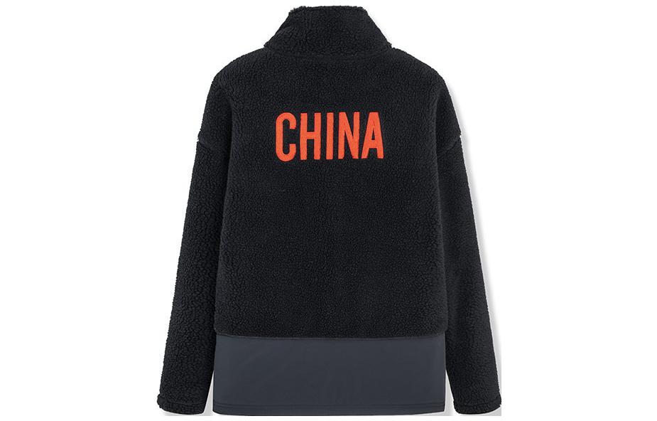 Lookbook 安踏基础黑色国旗标志拉链开衫抓绒外套 152250703-2