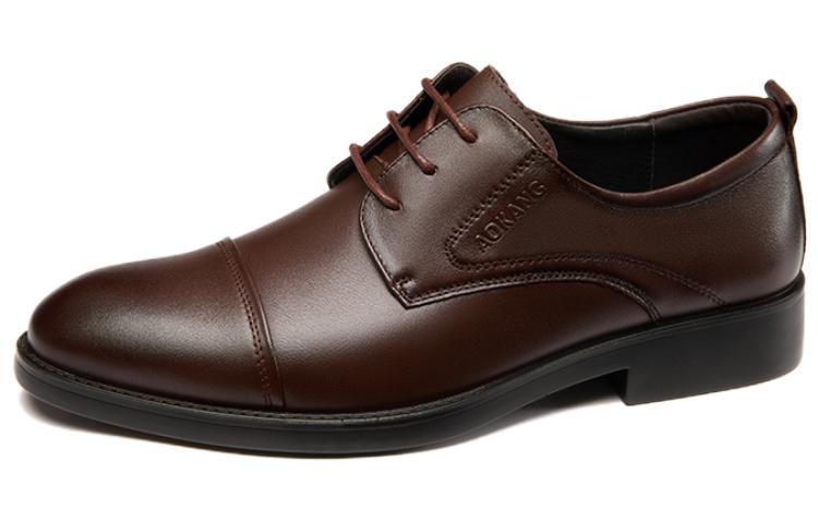Order 奧康AOKANG 頭層牛皮 圓頭系帶時尚 正裝皮鞋 男款 棕色