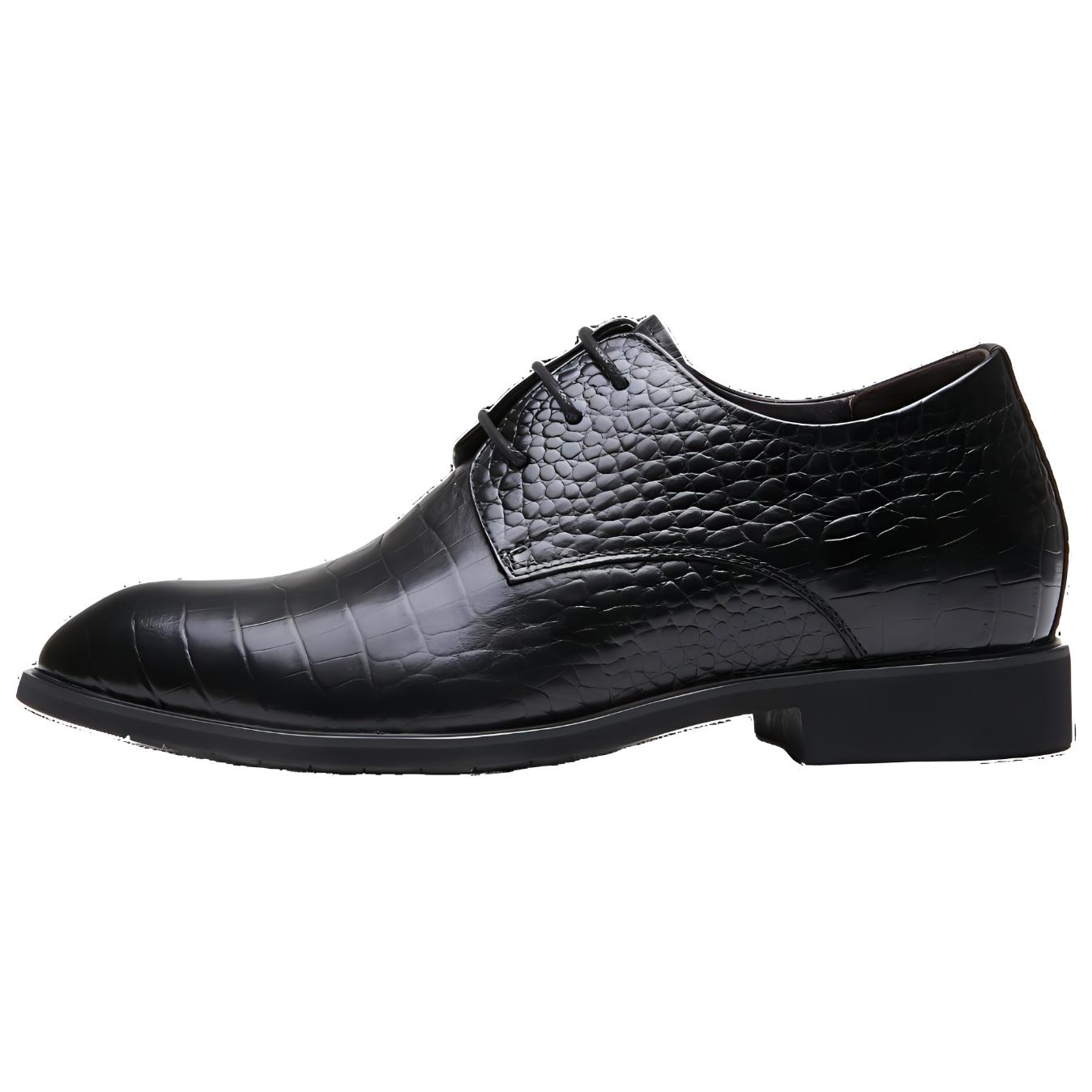 AOKANG Black Classic Leather Dress Shoes with Inner Heel Lift. 185219004