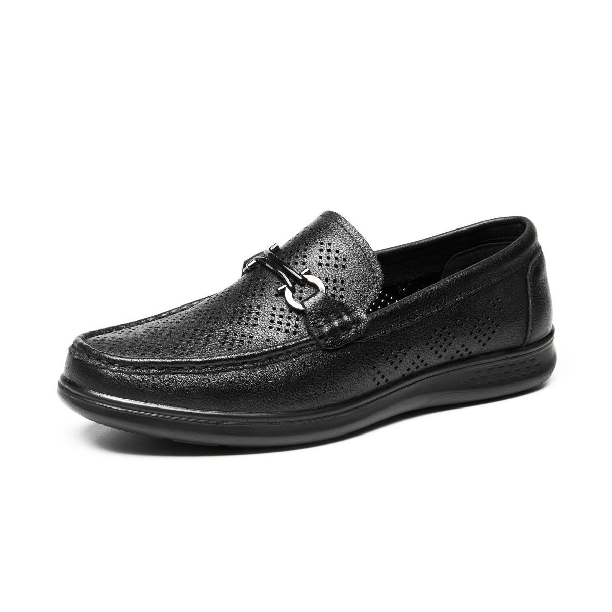AOKANG Black Genuine Leather Slip-On Loafers - Breathable & Anti-Slip. 1245824062N