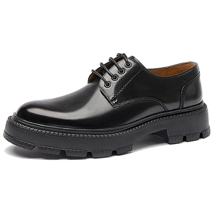 AOKANG Black Leather Formal Elevator Shoes with Thick Soles. 1245114005N