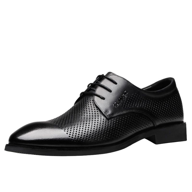 AOKANG Breathable Perforated Leather Dress Shoes Black/Brown Elegant Style 1215811014G