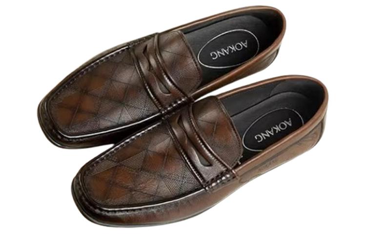 Lookbook AOKANG 快適ブラウンレザーローファー 1223424016