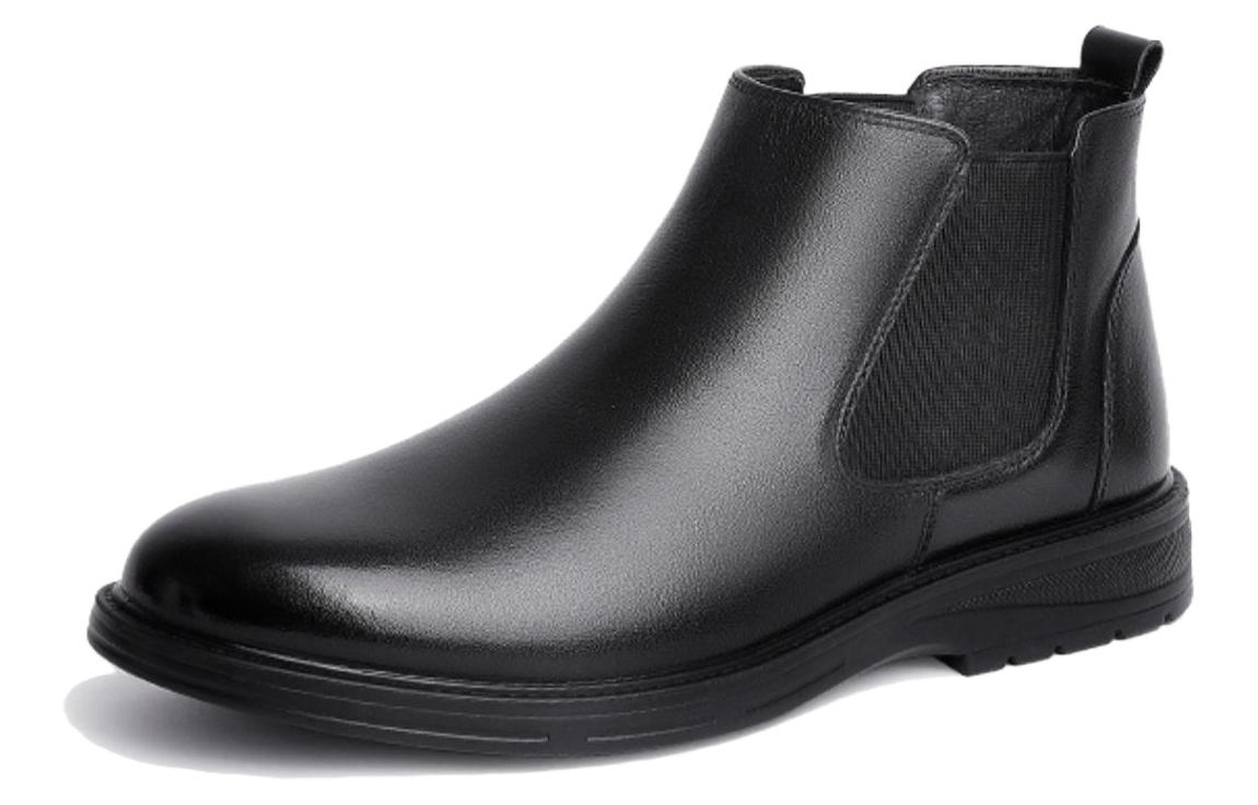AOKANG Genuine Leather Classic Chelsea Boots 3cm Black 1215011017N