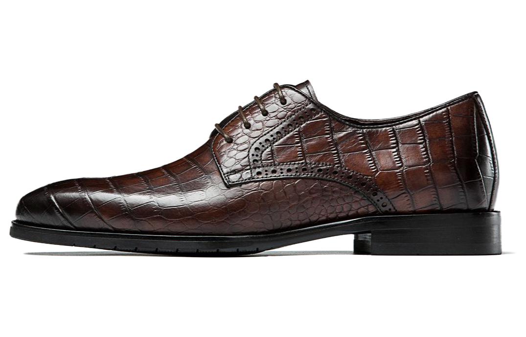 Aokang Lace-Up Round Toe Dress Shoes 'Brown Leather' 9211611038