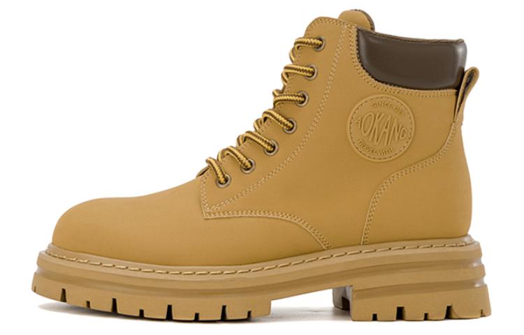 Aokang Lace-Up Round Toe Mid-Calf Martin Boots 'Yellow Brown' 1223923005