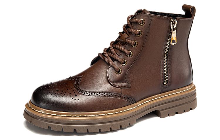 Aokang Leather Brogue Martin Boots 'Brown Vintage' 圖 2