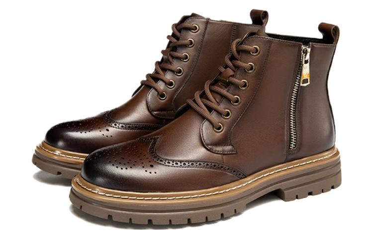 Aokang Leather Brogue Martin Boots 'Brown Vintage' 圖 3