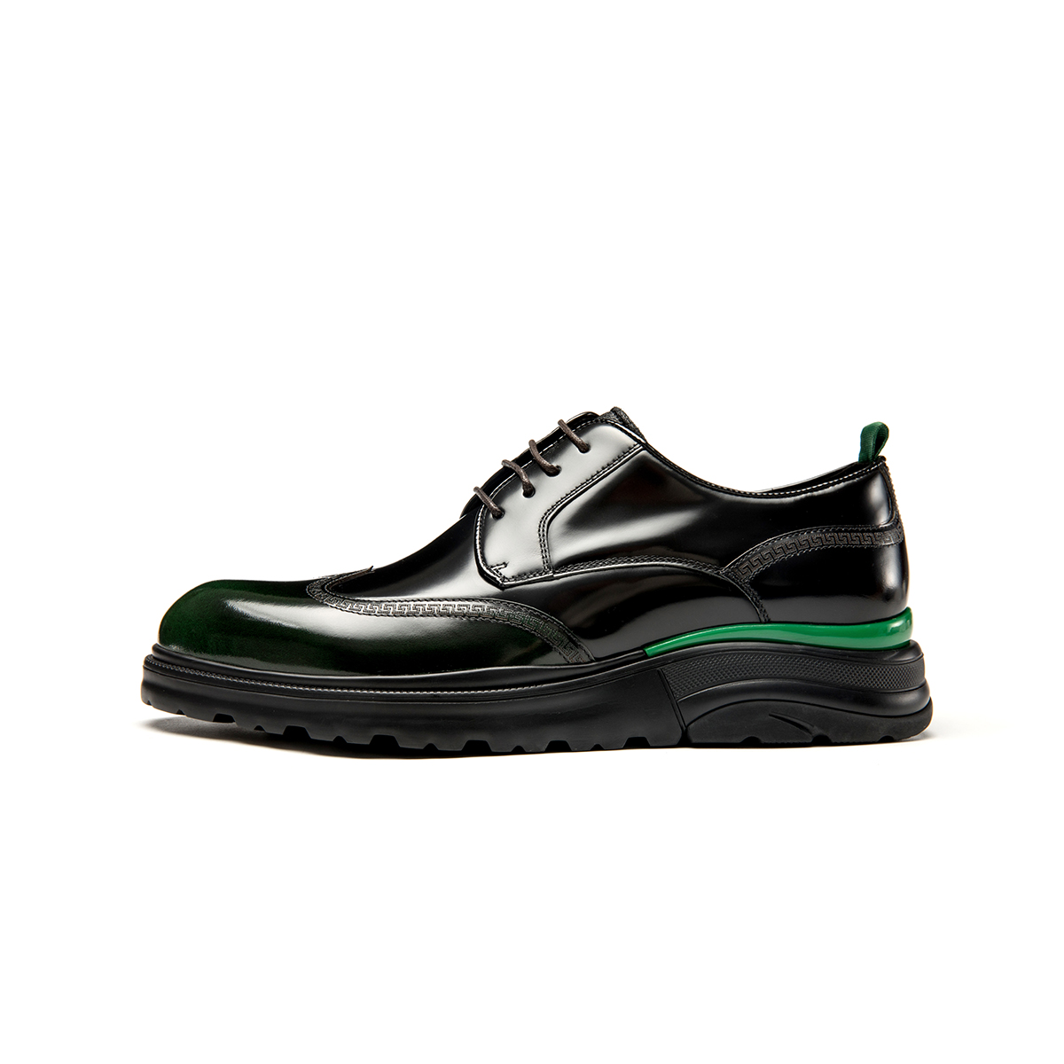 Aokang Leather Brogue Thick Sole Dress Shoes 'Black Green' 6221611185