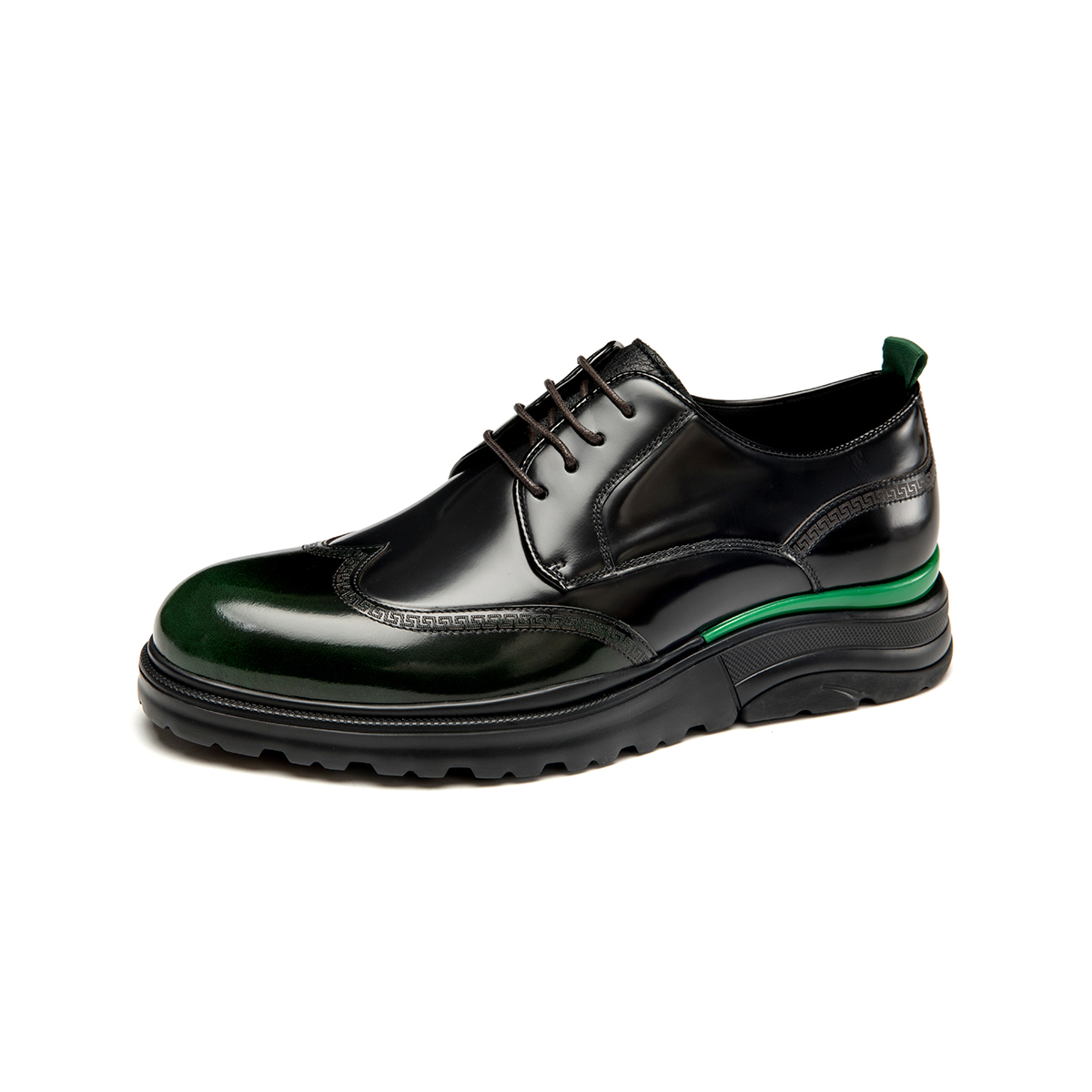 Order Aokang Leder Brogue Dicke Sohle Anzugschuhe ''Schwarz Grün'' 6221611185