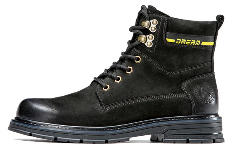 Aokang Leather Lace-Up Round Toe Boots 'Black'