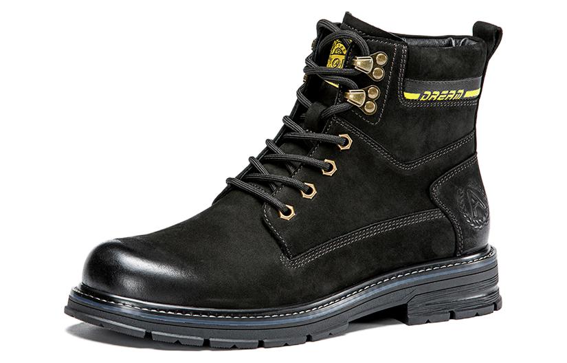 Aokang Leather Lace-Up Round Toe Boots 'Black' 圖 2