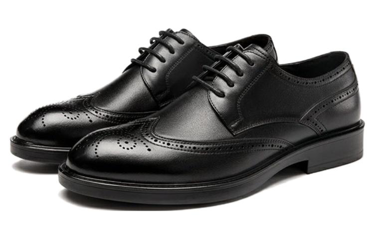 Order 奥康黑色真皮圆头系带正装鞋 T223211882