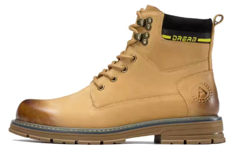 Aokang Leather Lace-Up Round Toe Martin Boots 'Yellow Brown'