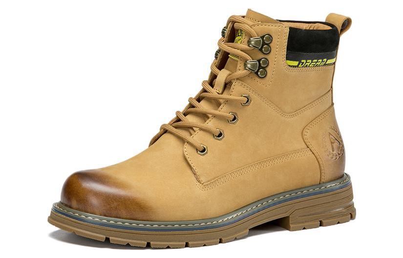 Aokang Leather Lace-Up Round Toe Martin Boots 'Yellow Brown' 圖 3