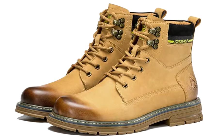 Aokang Leather Lace-Up Round Toe Martin Boots 'Yellow Brown' 圖 4