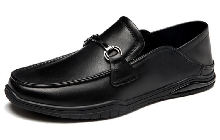 Order Aokang Leather Loafer 'Fashion Round Toe Black' 1233324015
