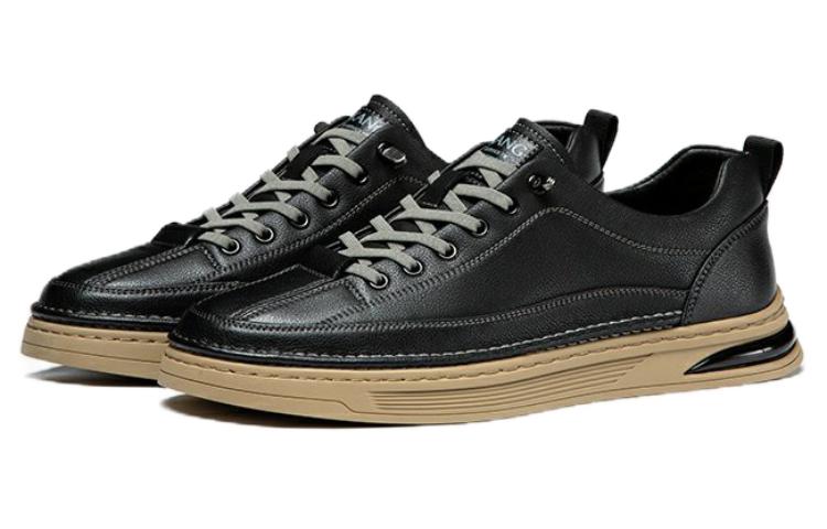 Shop 奥康AOKANG 皮革 休閒舒適百搭 低幫 板鞋 男款 黑色