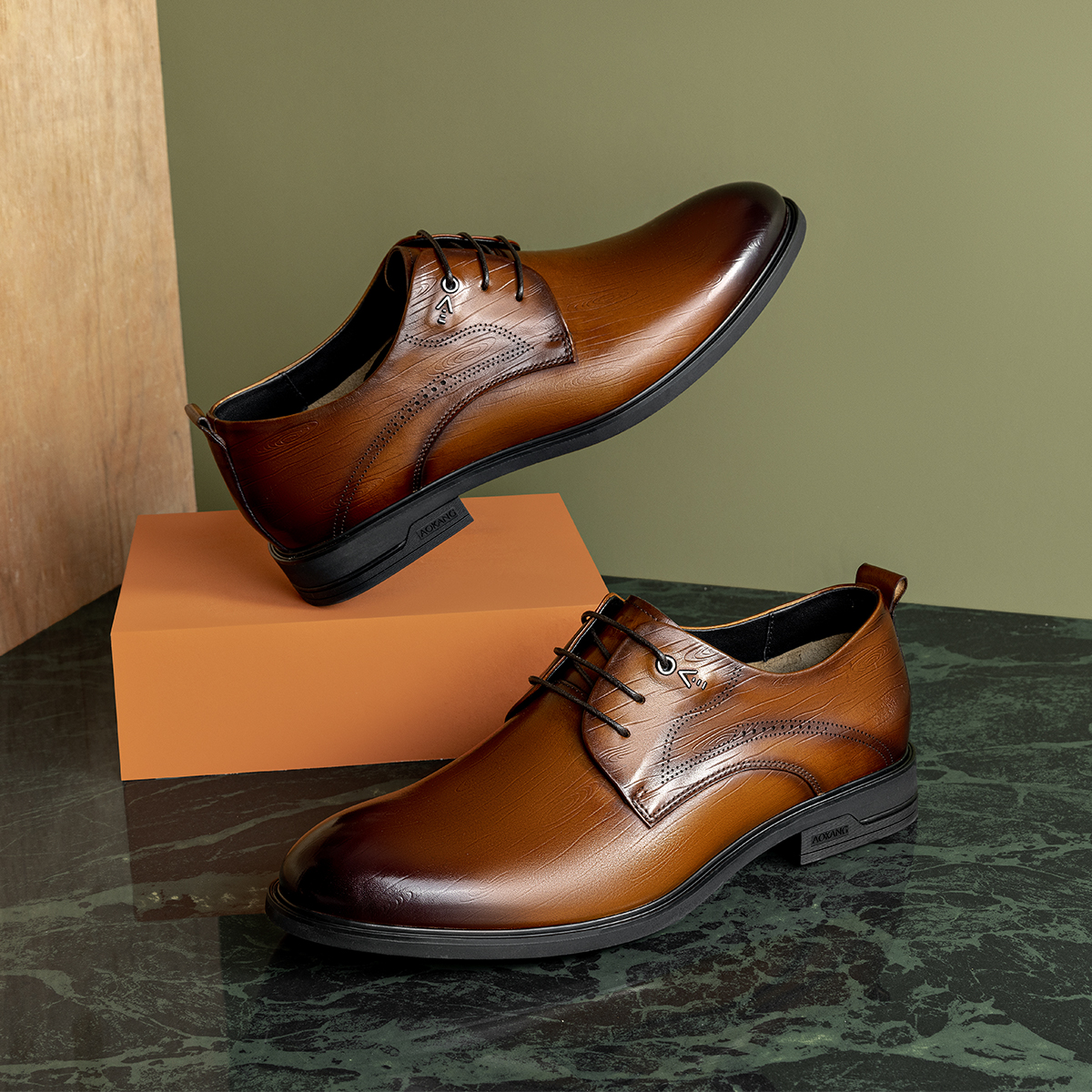 Aokang Leather Low Top Derby 'Business Brown' 圖 6