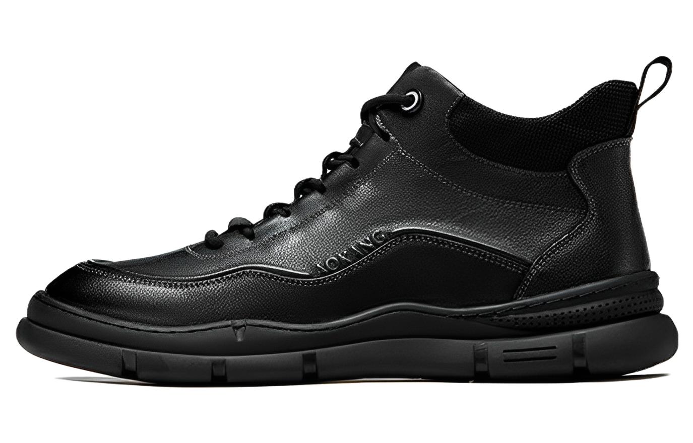 Aokang Leather Mid-Top Casual Sneaker 'Black Fashion' 1223932004