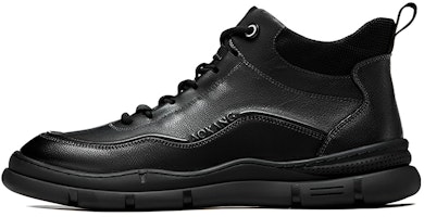 Aokang Leather Mid-Top Casual Sneaker 'Black Fashion' 1223932004 Aokang Leather Mid-Top Casual Sneaker 'Black Fashion' 1223932004