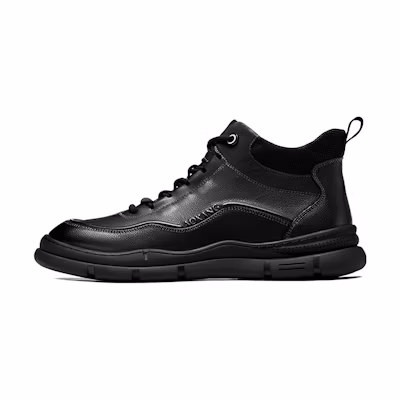 Aokang Leather Mid-Top Casual Sneaker 'Black Fashion'
