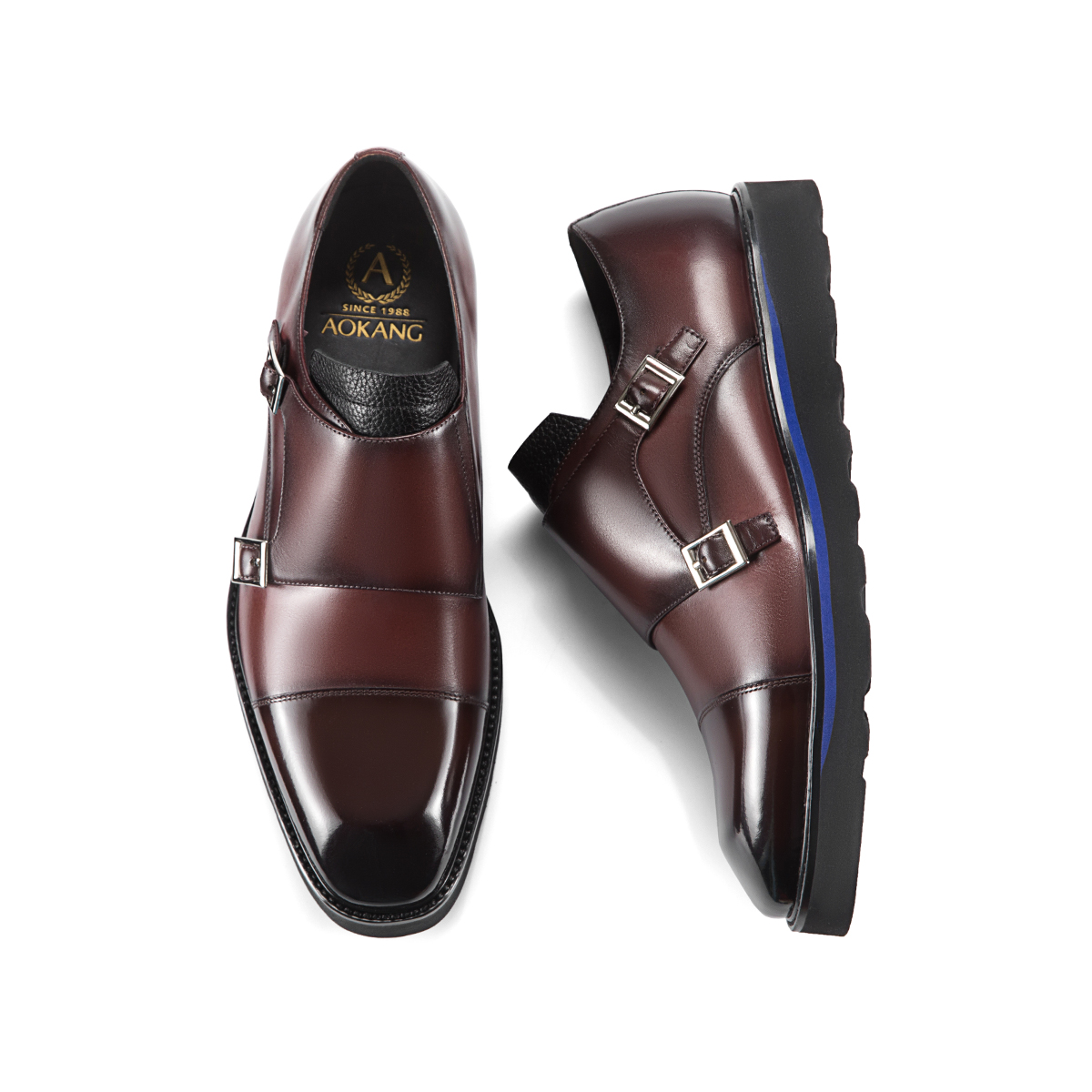 Shop Aokang Leather Oxford 'Burgundy Buckle' 1223114047