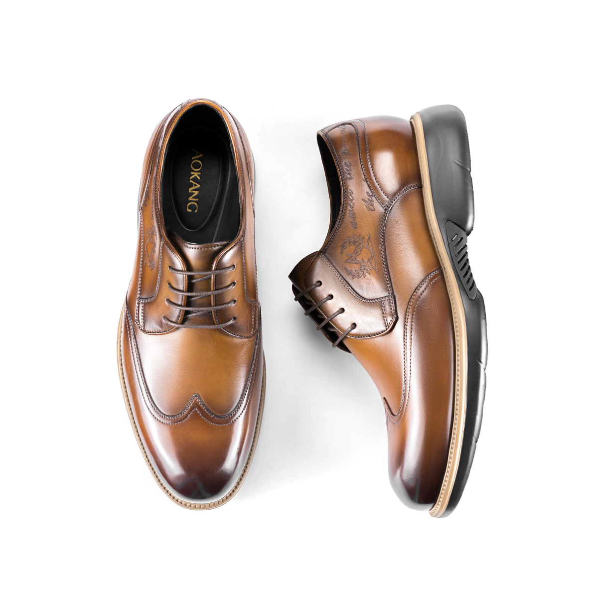 Shop AOKANG レトロ茶色ビジネスシューズ 1223214003