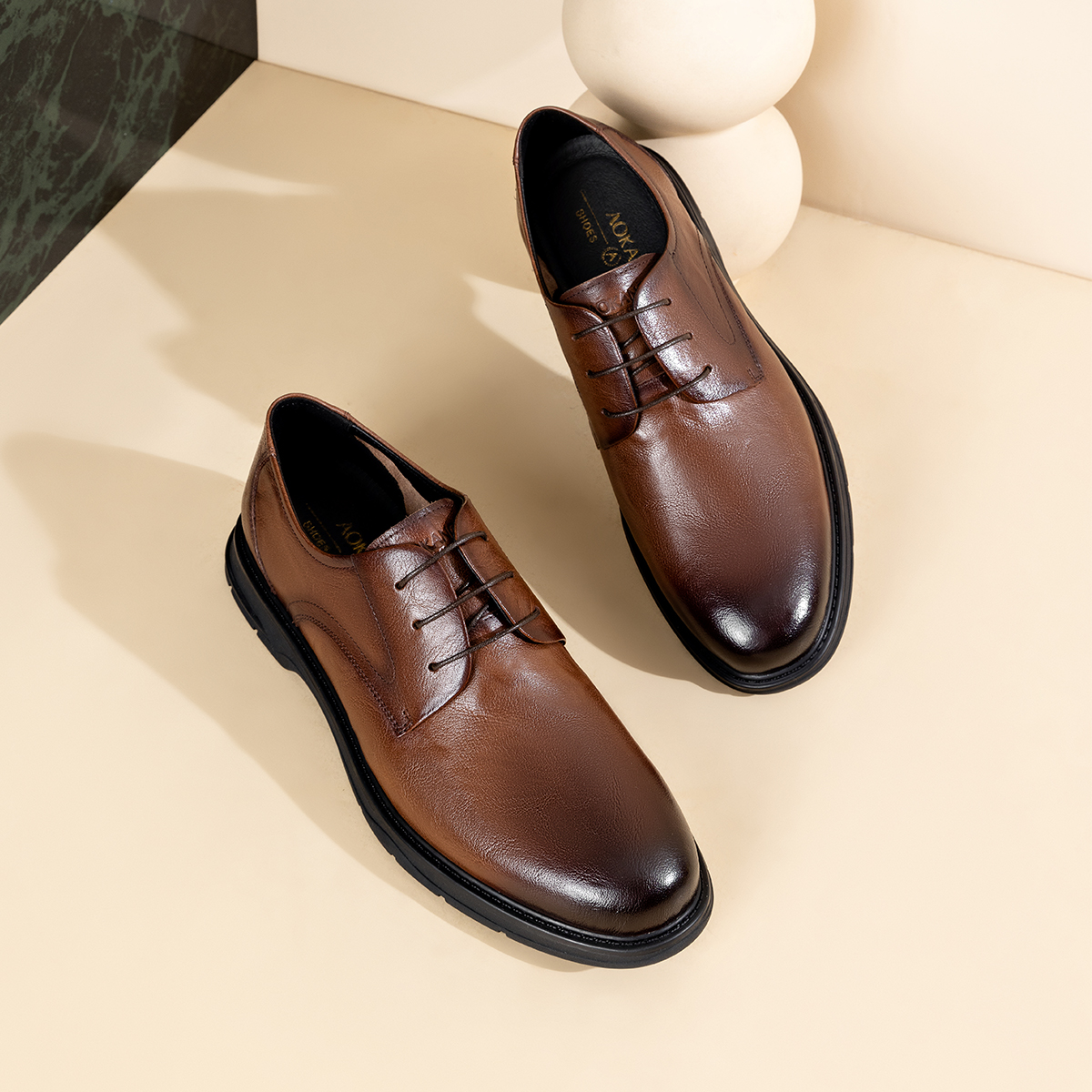 Aokang Leather Round Toe Derby 'Brown Business CMFT' 圖 6