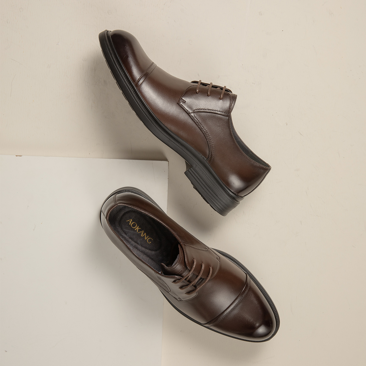 Purchase Aokang Leather Round Toe Lace-Up 'Comfort Dress Brown' 1223211017
