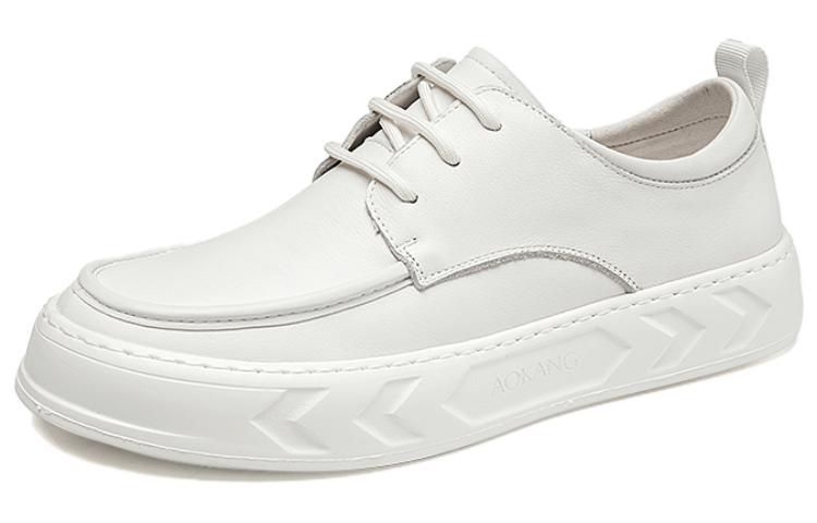 Aokang Leather Round Toe Lace-up Low Top 'White' 1233114121