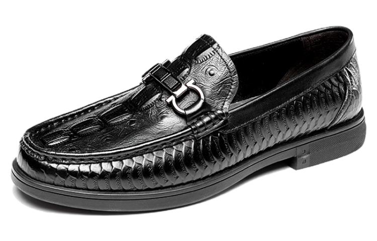 Aokang Leather Round Toe Loafers 'Simple Black'