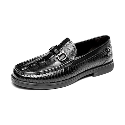 Aokang Leather Round Toe Loafers 'Simple Black'