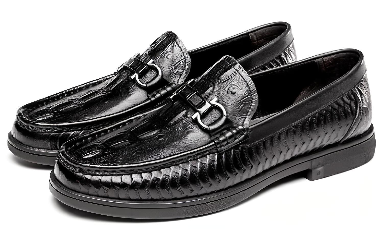 Aokang Leather Round Toe Loafers 'Simple Black' 圖 2