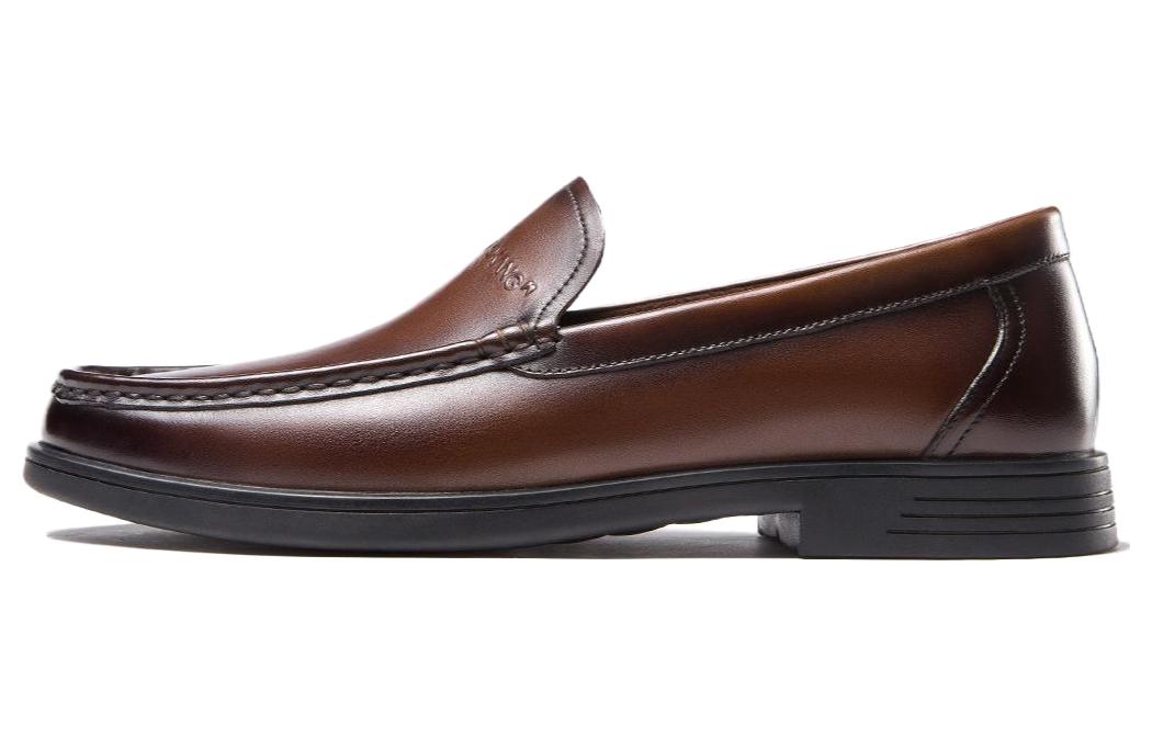 Aokang Leather Round Toe Slip-On Loafer 'Brown'