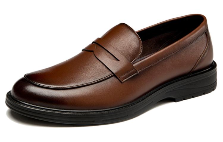 Aokang Low-Top Round Toe Loafers 'Brown Leather'
