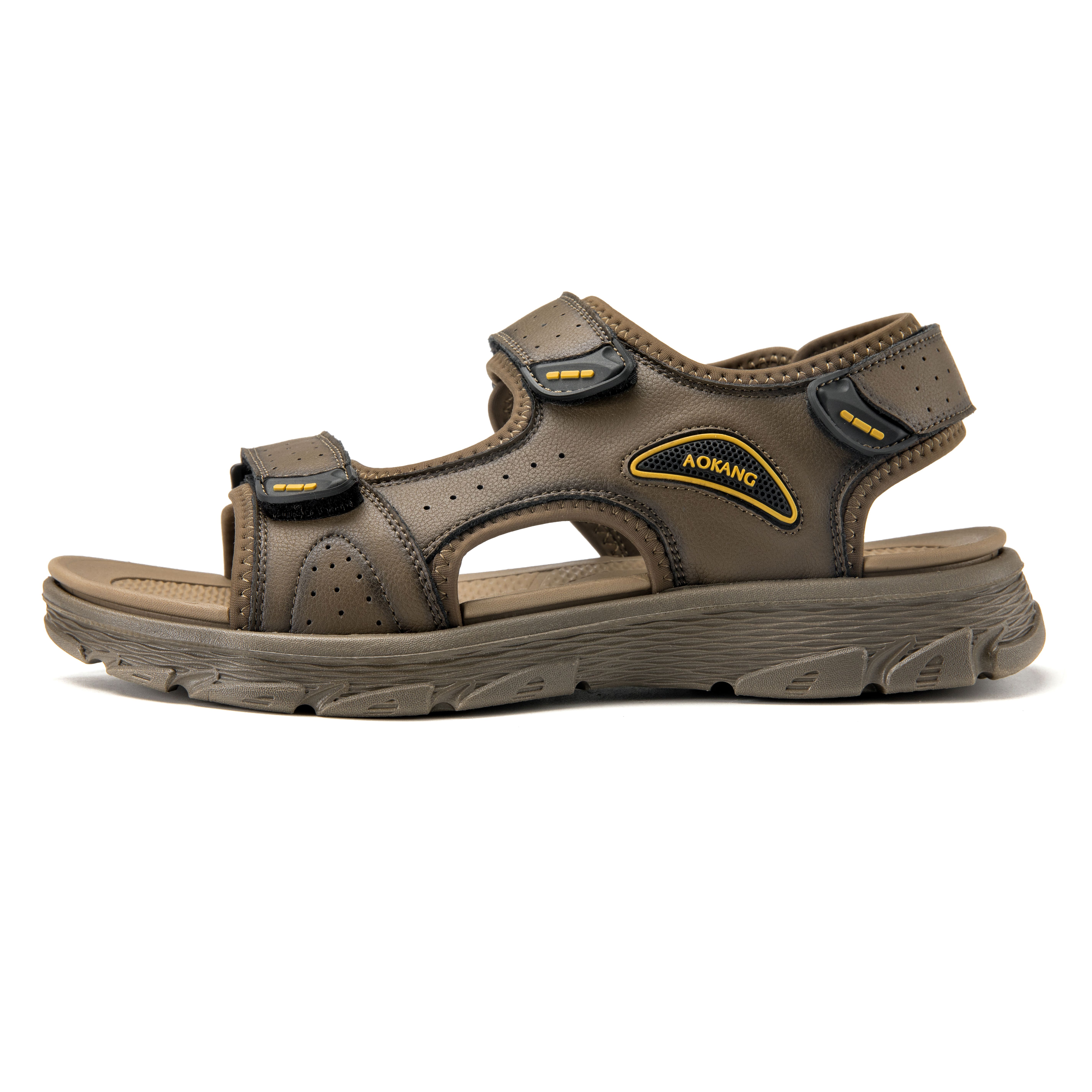 Aokang PU 'Khaki Open-Toe Beach Sandals' 1233723018