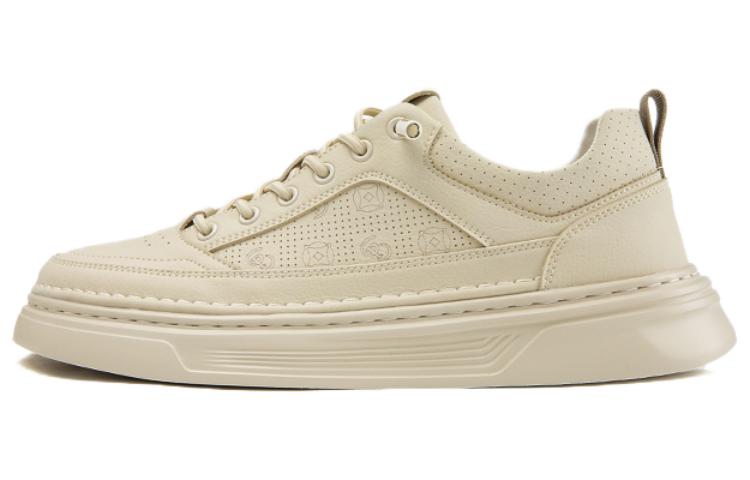 Aokang PU Mesh Casual Round Toe Low-Top Thick-Soled Sneakers Beige Men 1243322109