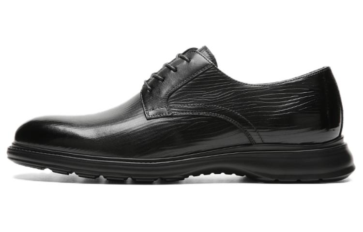 AOKANG Retro Oxford Leather Shoes Black Casual Lace-Up Pointed Toe 6241511022