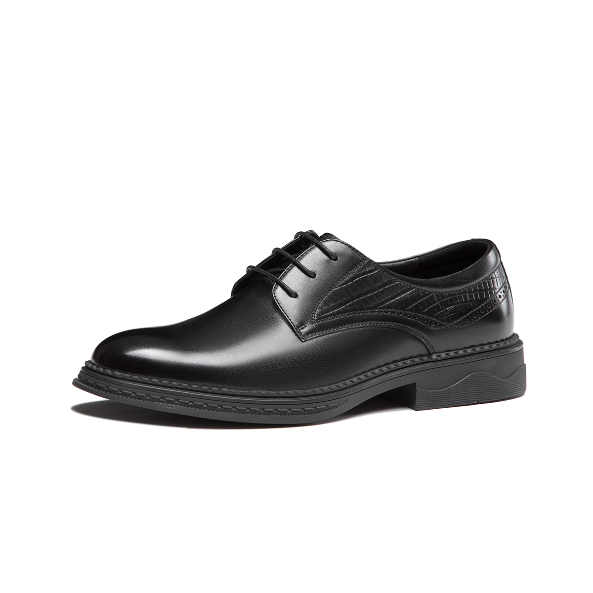Aokang Round Toe Breathable Lace-Up Business Dress Shoes 'Black' 圖 2