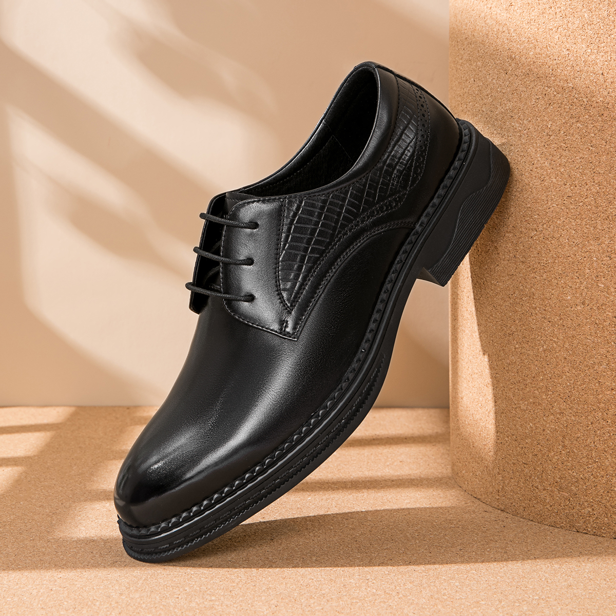 Aokang Round Toe Breathable Lace-Up Business Dress Shoes 'Black' 圖 6