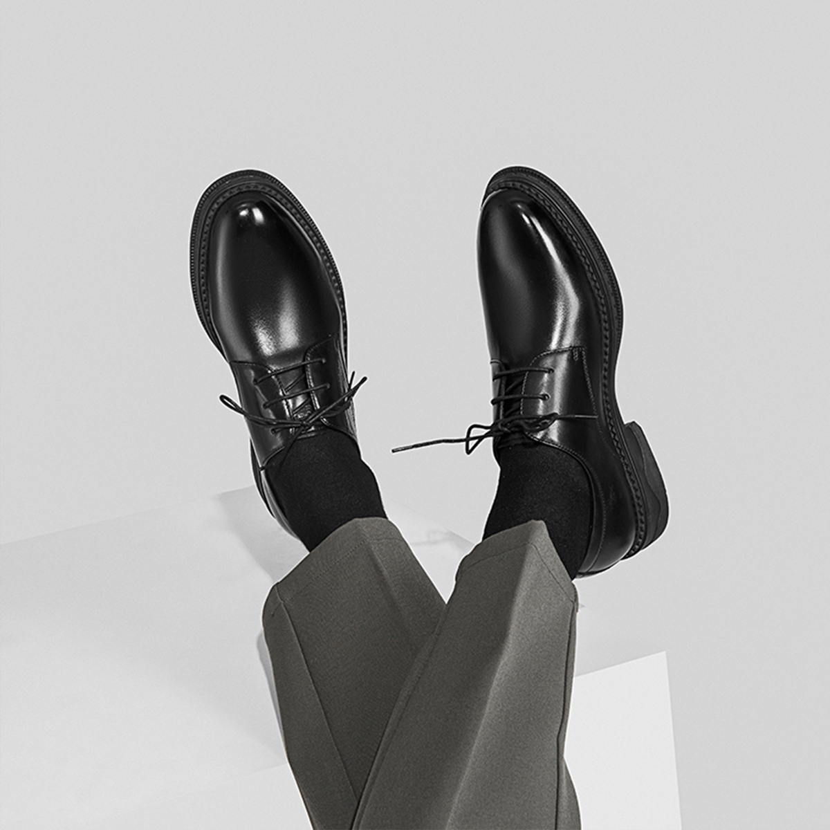 Aokang Round Toe Breathable Lace-Up Business Dress Shoes 'Black' 圖 7